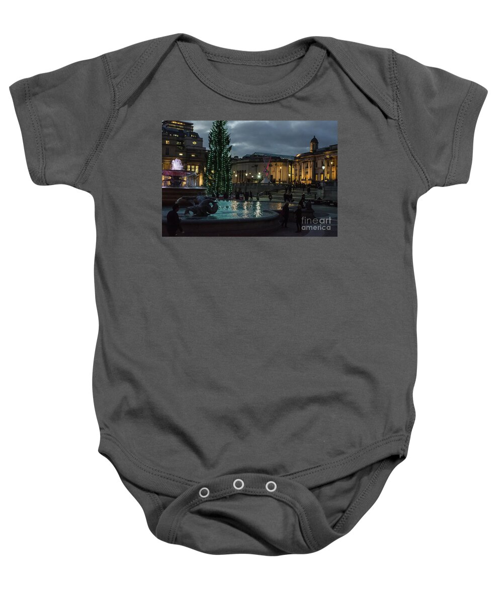 Merry Christmas Baby Onesie featuring the photograph Christmas In Trafalgar Square, London 3 by Perry Rodriguez