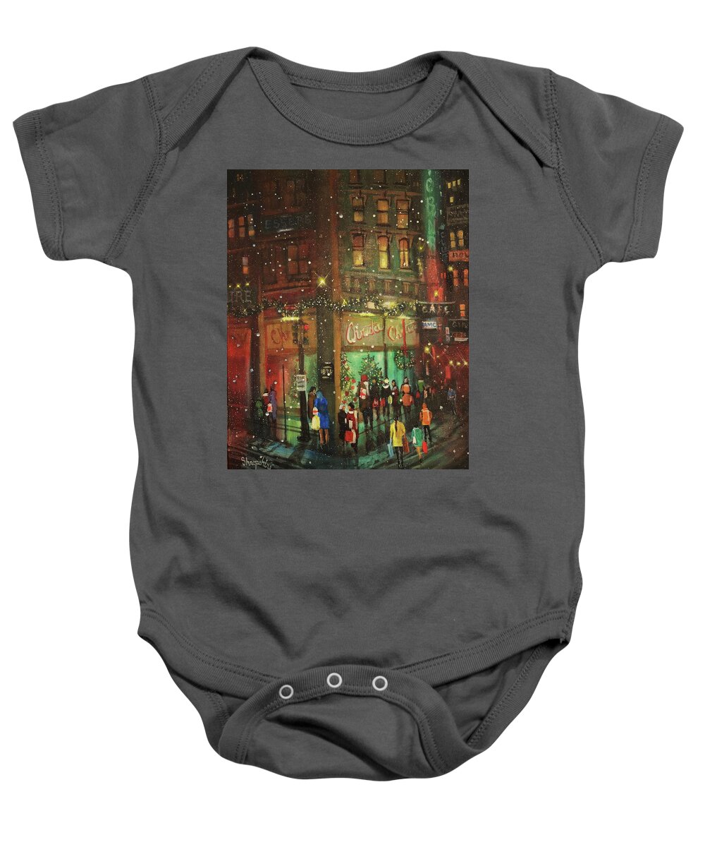 Old Chicago Baby Onesie featuring the painting Christmas Shopping by Tom Shropshire