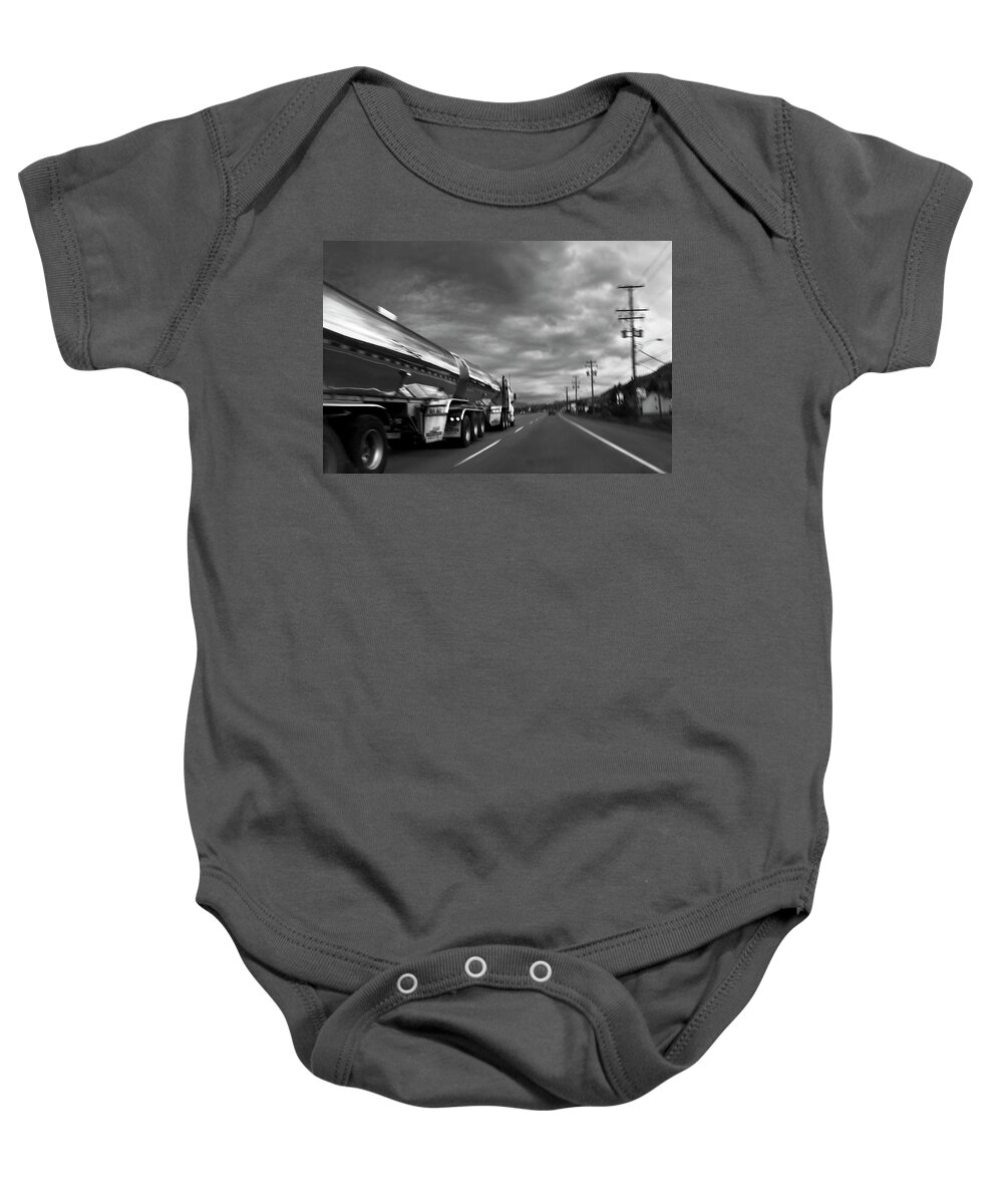 Man Baby Onesie featuring the photograph Chrome Tanker by Theresa Tahara