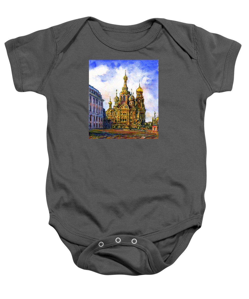 St. Petersburg Baby Onesie featuring the painting Church of the Savior on Blood by John D Benson
