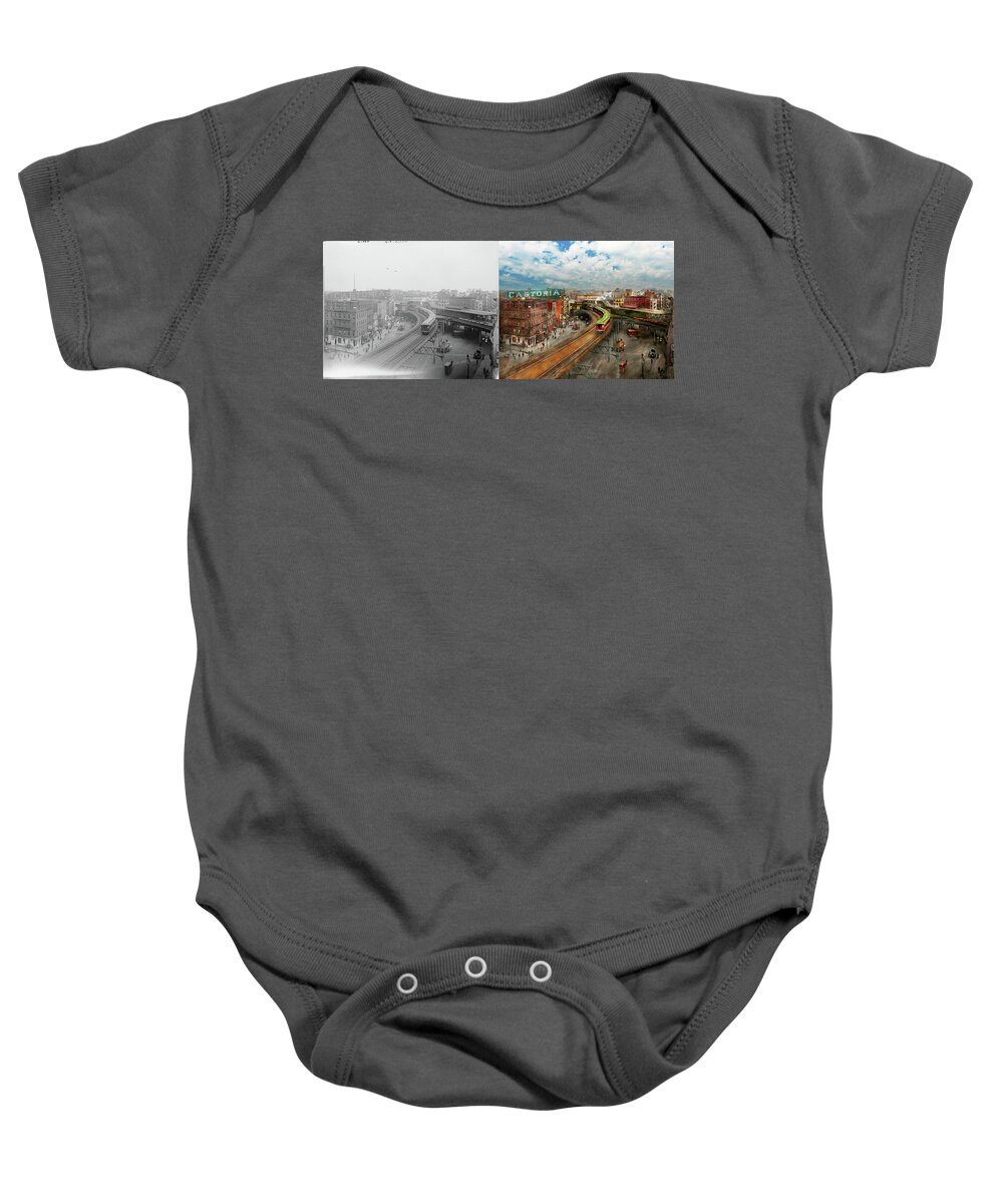 Self Baby Onesie featuring the photograph City - NY - Chatham Square 1900 - Side by Side by Mike Savad