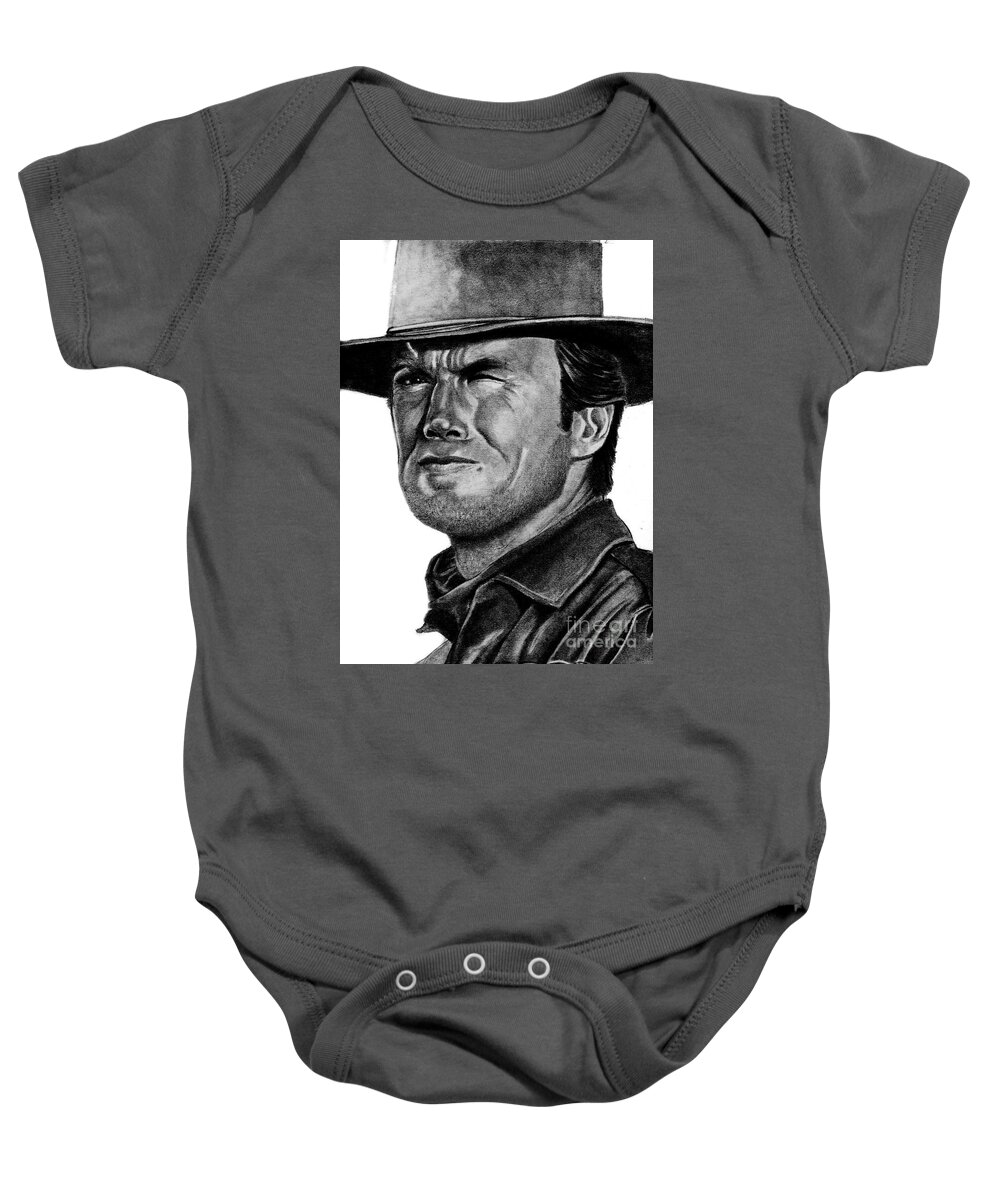 Clint Baby Onesie featuring the drawing Clint Eastwood by Bill Richards