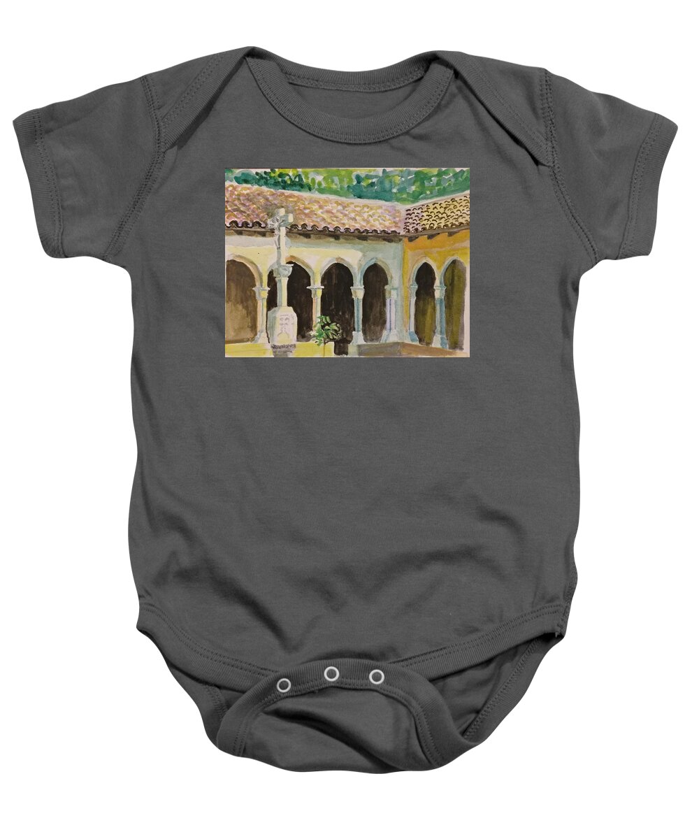 Arches Baby Onesie featuring the painting Cloister, NYC by Nicolas Bouteneff
