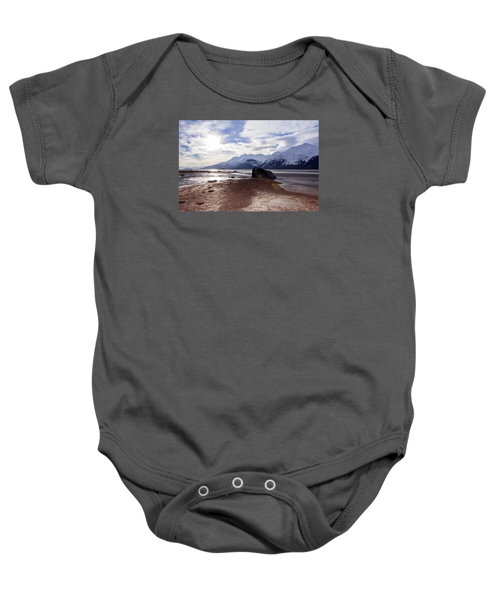 Alaska Baby Onesie featuring the photograph Cloud shadows at low tide. by Michele Cornelius