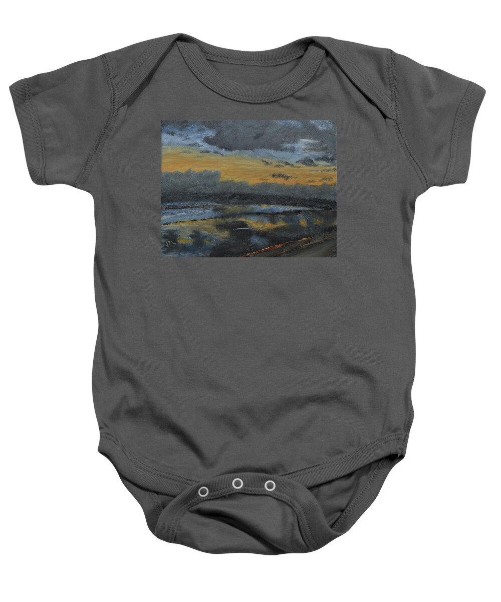 Clouds At Sunrise Baby Onesie featuring the painting Clouds at Sunrise by Warren Thompson