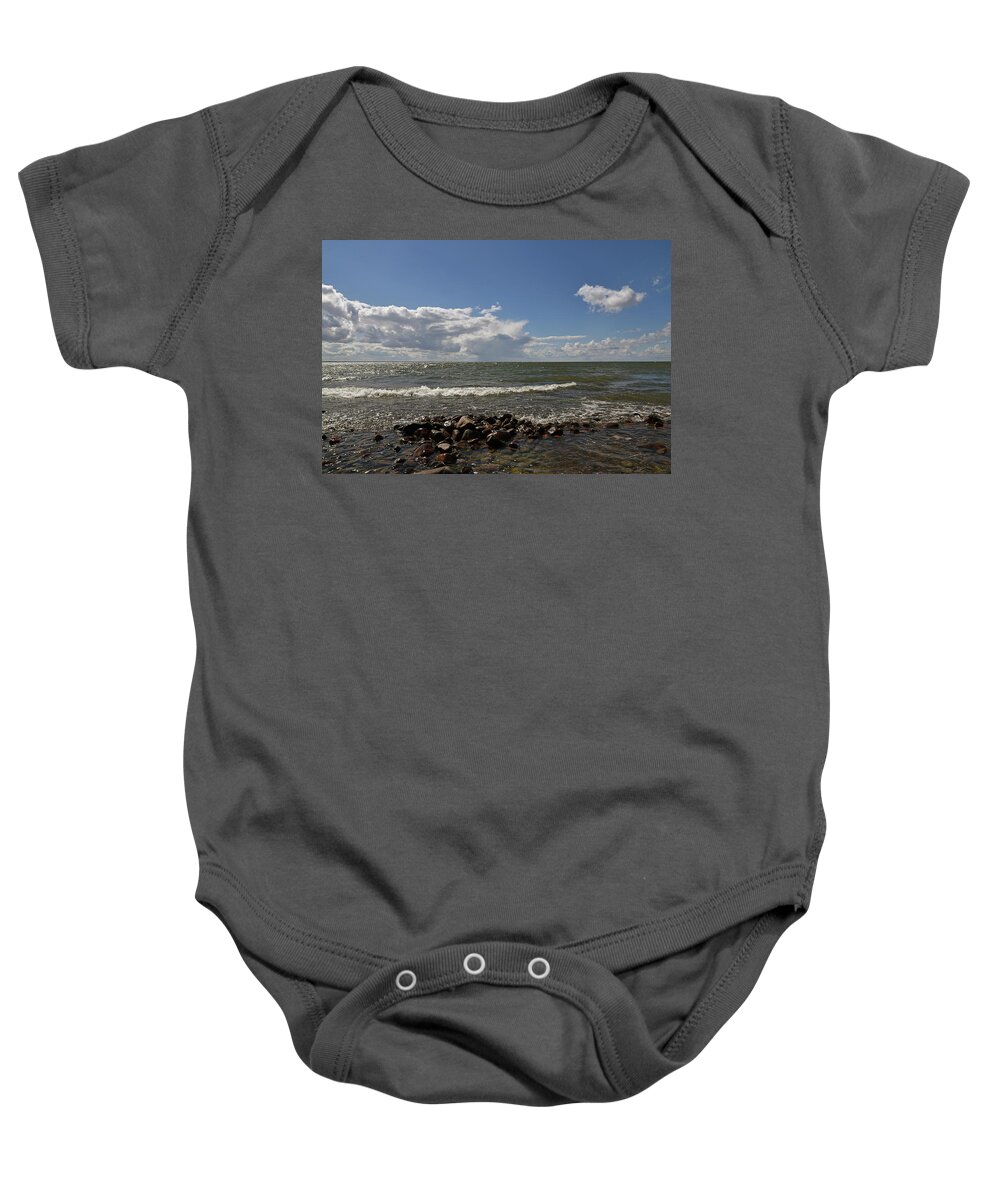 Sweden Baby Onesie featuring the pyrography Clouds over sea by Magnus Haellquist