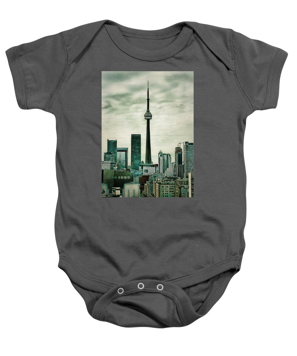 Toronto Baby Onesie featuring the digital art CN Tower by JGracey Stinson