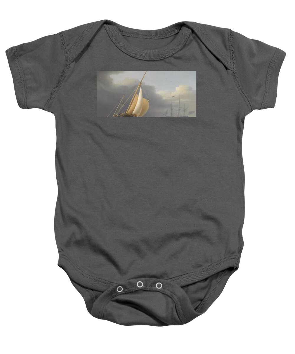 Dominic Serres (british 1722-1793) Coastal Shipping In Rough Seas Baby Onesie featuring the painting Coastal shipping in rough seas by MotionAge Designs