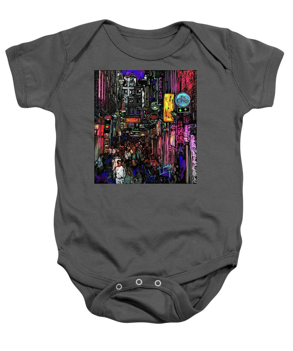 Coffee Shop Baby Onesie featuring the painting Coffee Shop, Amsterdam by DC Langer