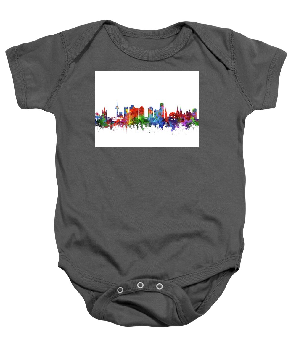Cologne Baby Onesie featuring the digital art Cologne City Skyline Watercolor 2 by Bekim M