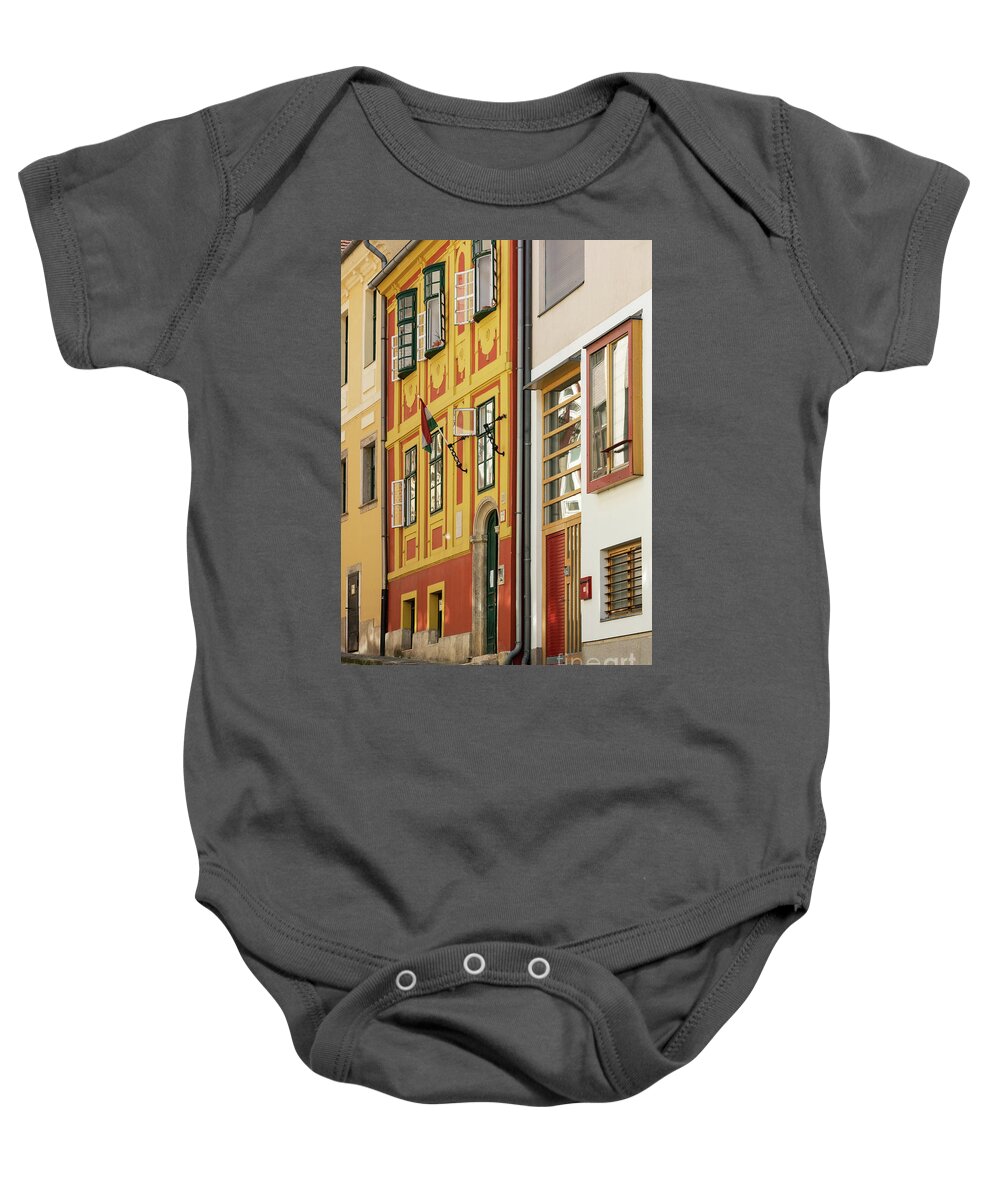 Budapest Baby Onesie featuring the photograph Color in the Streets of Budapest by Bob Phillips