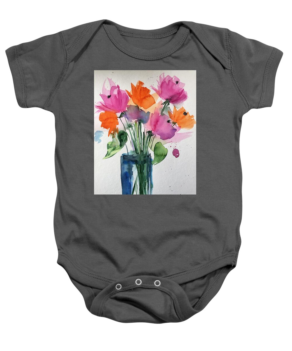 Colorful Baby Onesie featuring the painting colorful Flowers by Britta Zehm