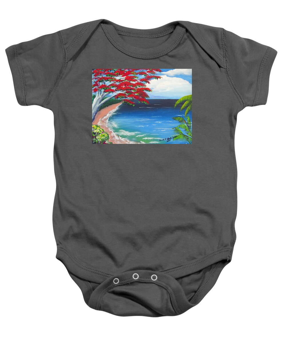 Flamboyant Baby Onesie featuring the painting Colorful Tropical Seascape by Luis F Rodriguez