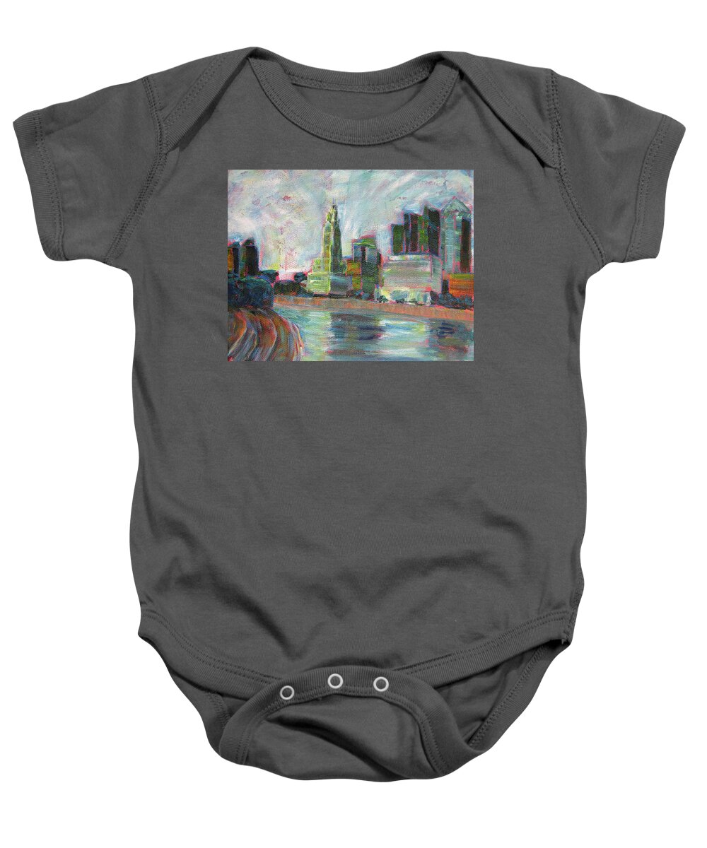 River Baby Onesie featuring the painting Columbus Ohio by Robie Benve
