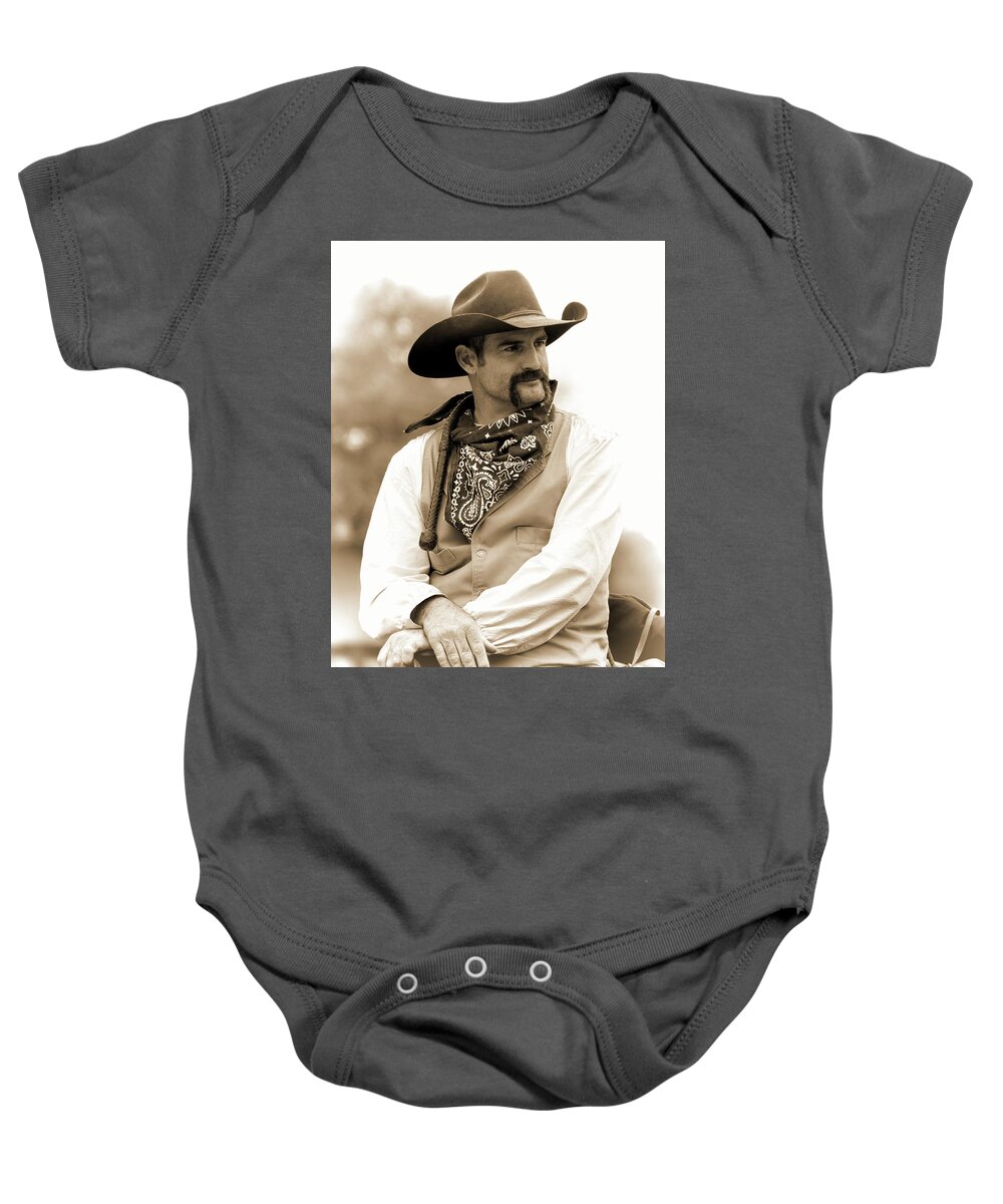 Cowboy Baby Onesie featuring the photograph Content in the Saddle by Jeanne May
