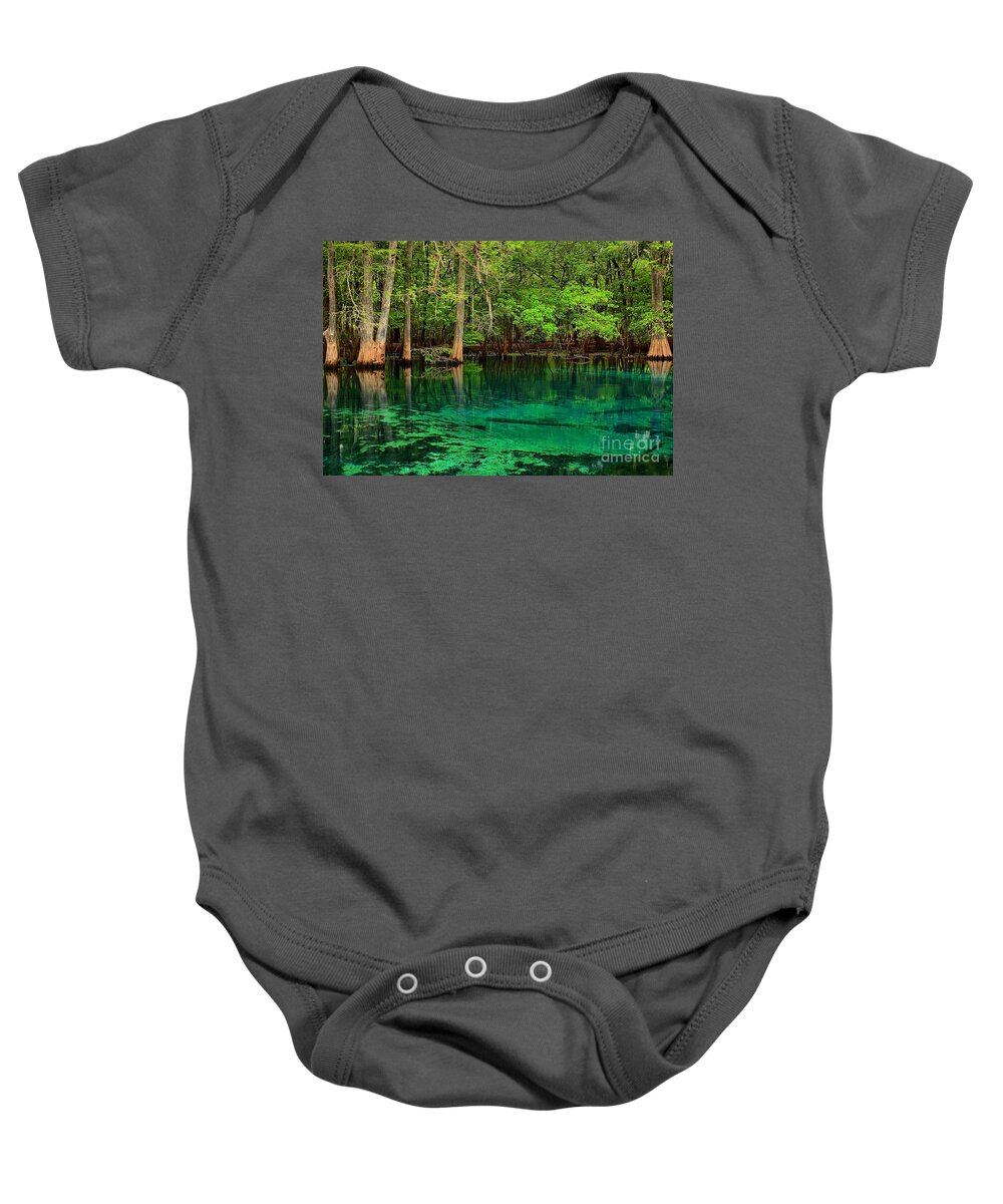 Manatee Spring Baby Onesie featuring the photograph Cool Blue Manatee Spring Waters by Adam Jewell