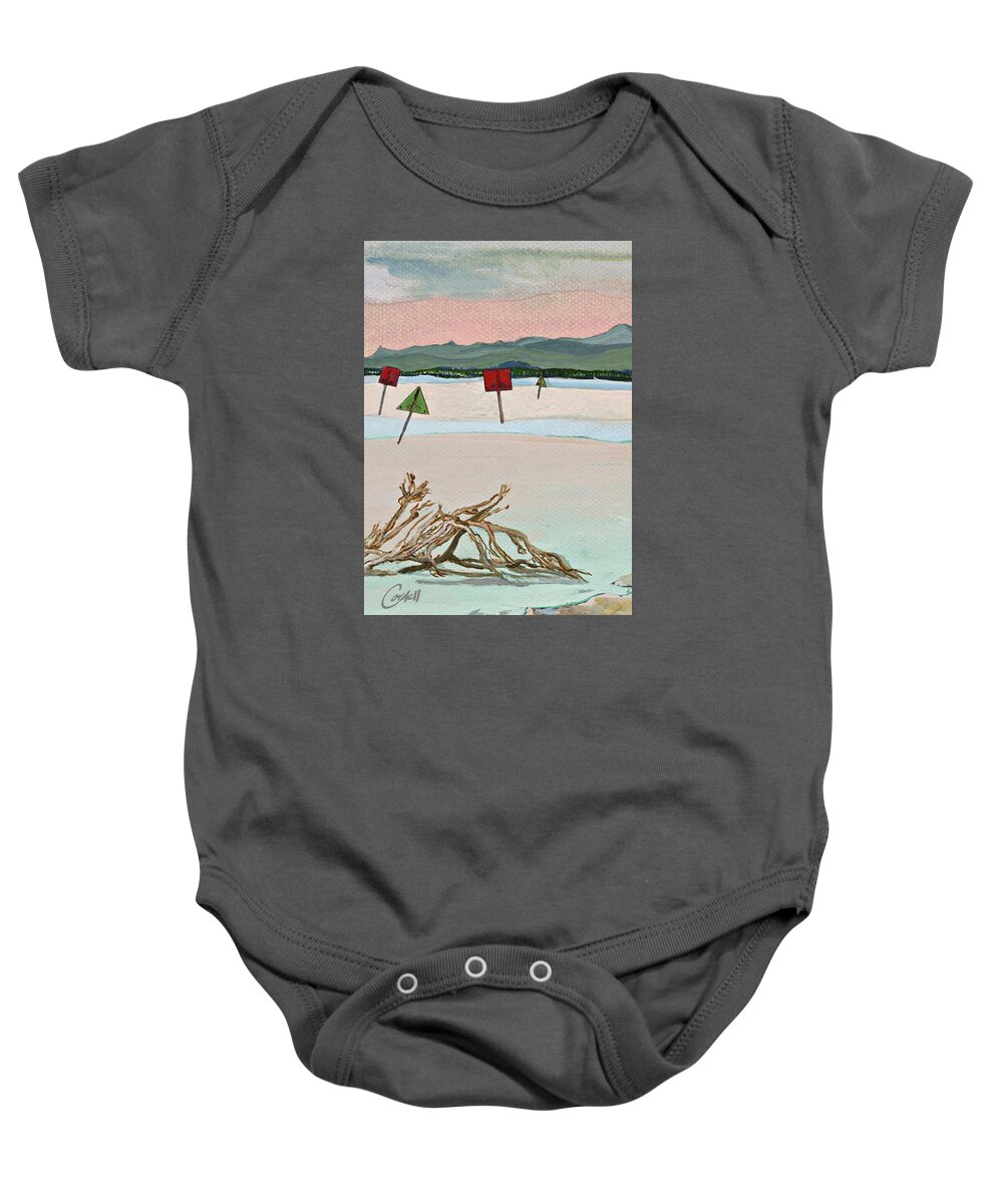 Noosa & Nearby Baby Onesie featuring the painting Cootharaba Dusk - Noosa Lakes by Joan Cordell
