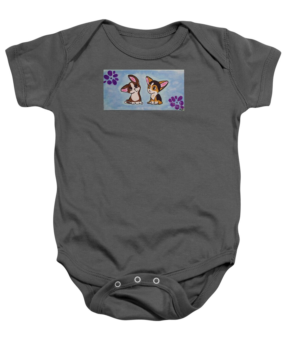 Peggy Franz Photography Baby Onesie featuring the photograph Corgi Puppies Painting by Peggy Franz