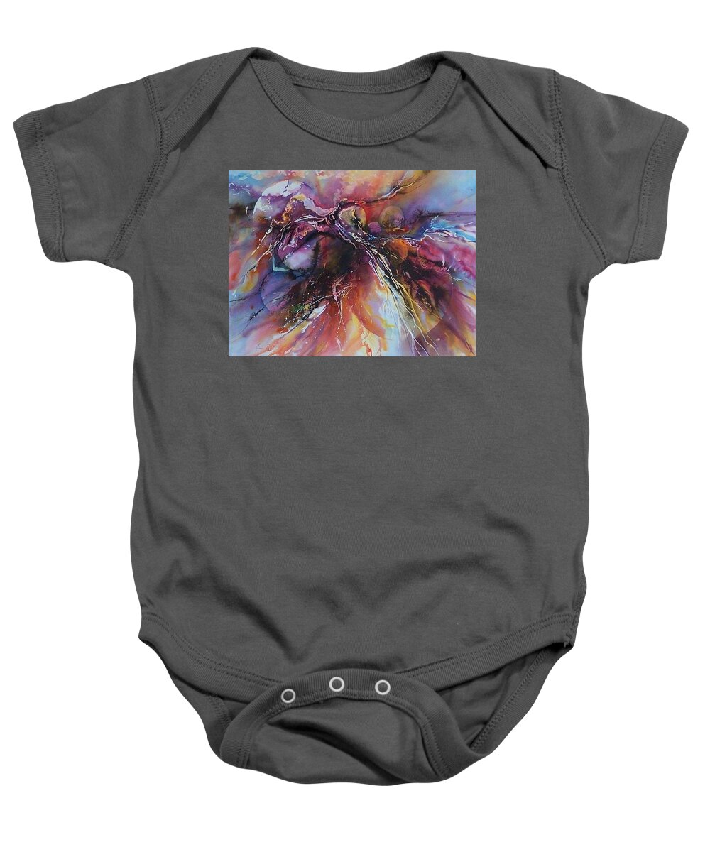 Abstract Baby Onesie featuring the painting Cosmic Rhythm by Ilona Petzer