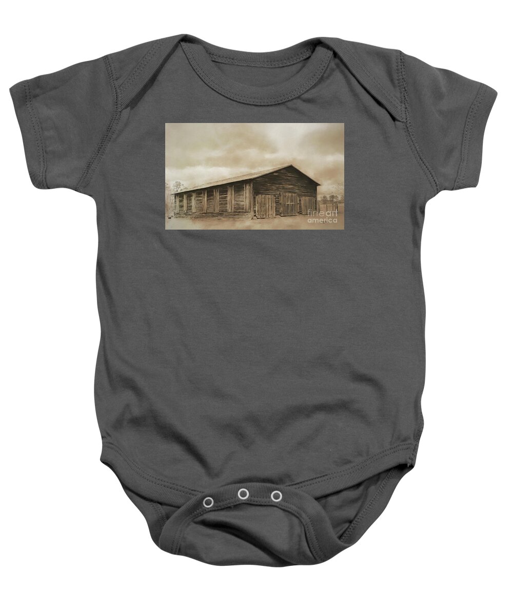Barns Baby Onesie featuring the digital art Country Barn by DB Hayes
