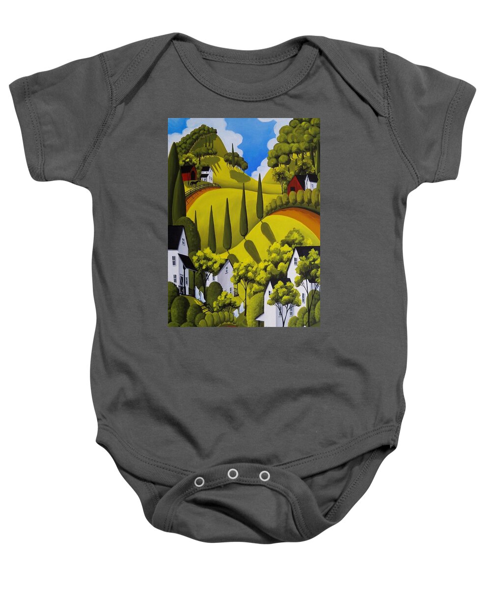 Farm Baby Onesie featuring the painting Country Wash - countryside landscape by Debbie Criswell