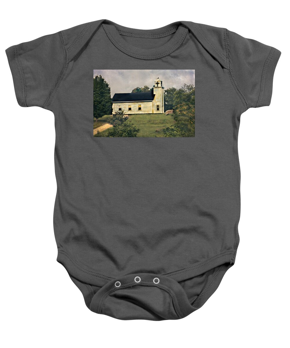 Country Church Baby Onesie featuring the photograph County Chruch by David Yocum