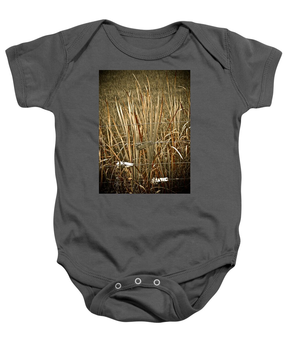 Americana Baby Onesie featuring the photograph Cowboy fence by Marilyn Hunt