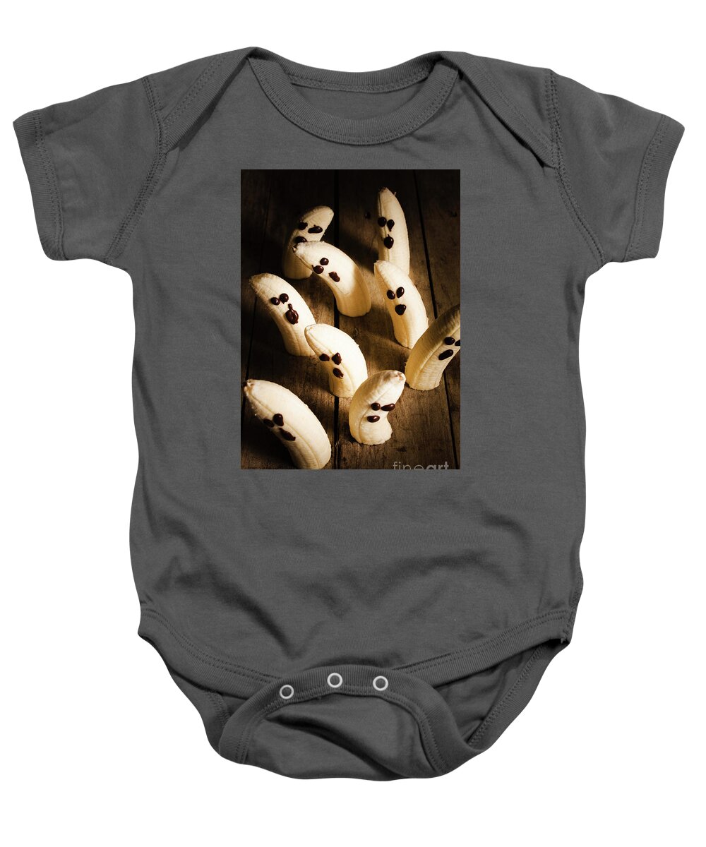 Halloween Baby Onesie featuring the photograph Crafty ghost bananas by Jorgo Photography