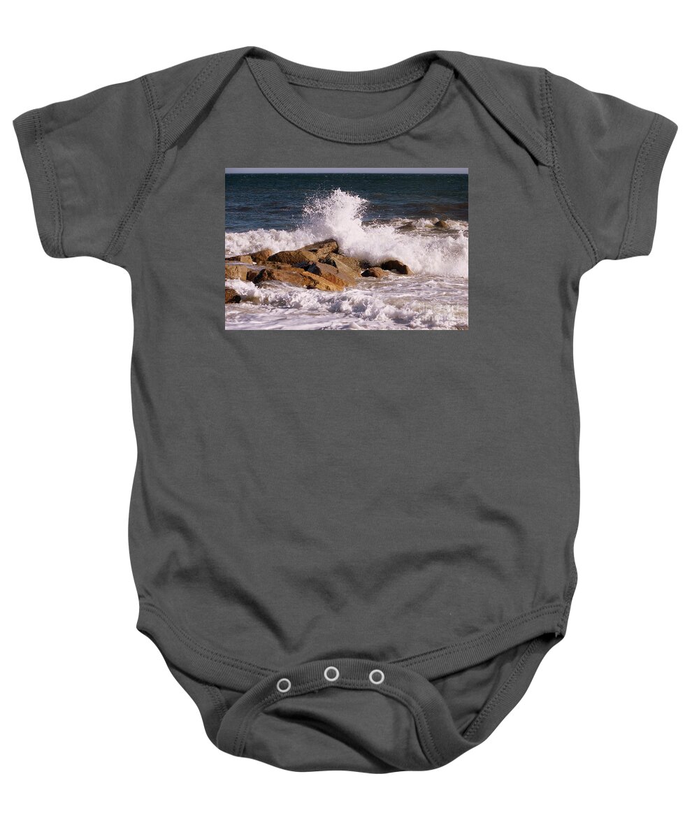 Seascape Baby Onesie featuring the photograph Crashing Surf by Eunice Miller