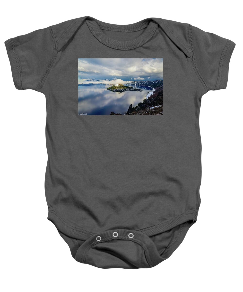 Crater Lake. National Park Baby Onesie featuring the photograph Crater Lake Storm by Mike Ronnebeck