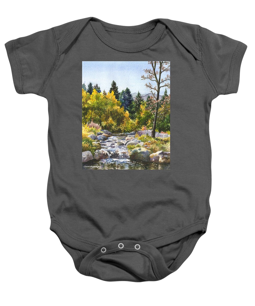 Rocky Mountain Painting Baby Onesie featuring the painting Creek at Caribou by Anne Gifford