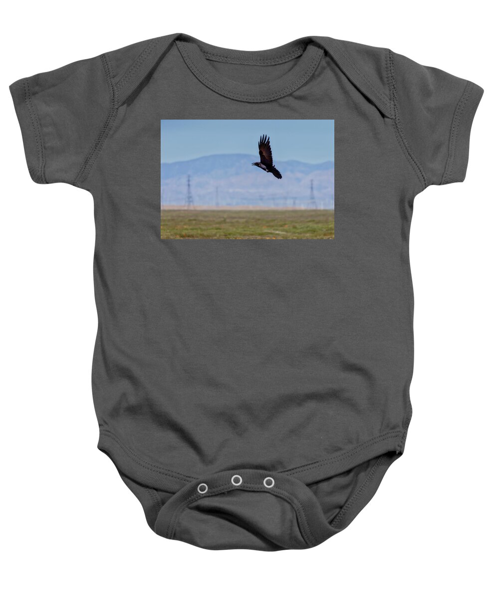 Crow Baby Onesie featuring the photograph Crow In Flight by Gene Parks