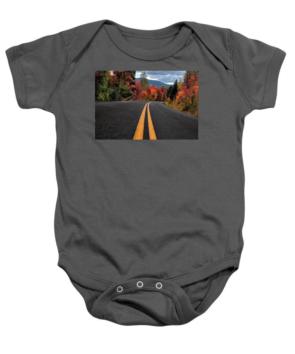 Autumn Baby Onesie featuring the photograph Curve of the Road by David Andersen