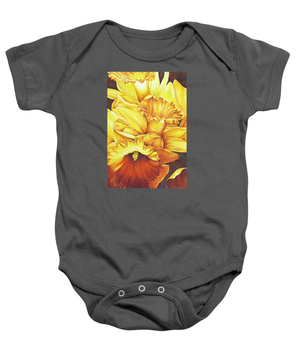 Floral Baby Onesie featuring the painting Daffodil Drama by Lori Taylor