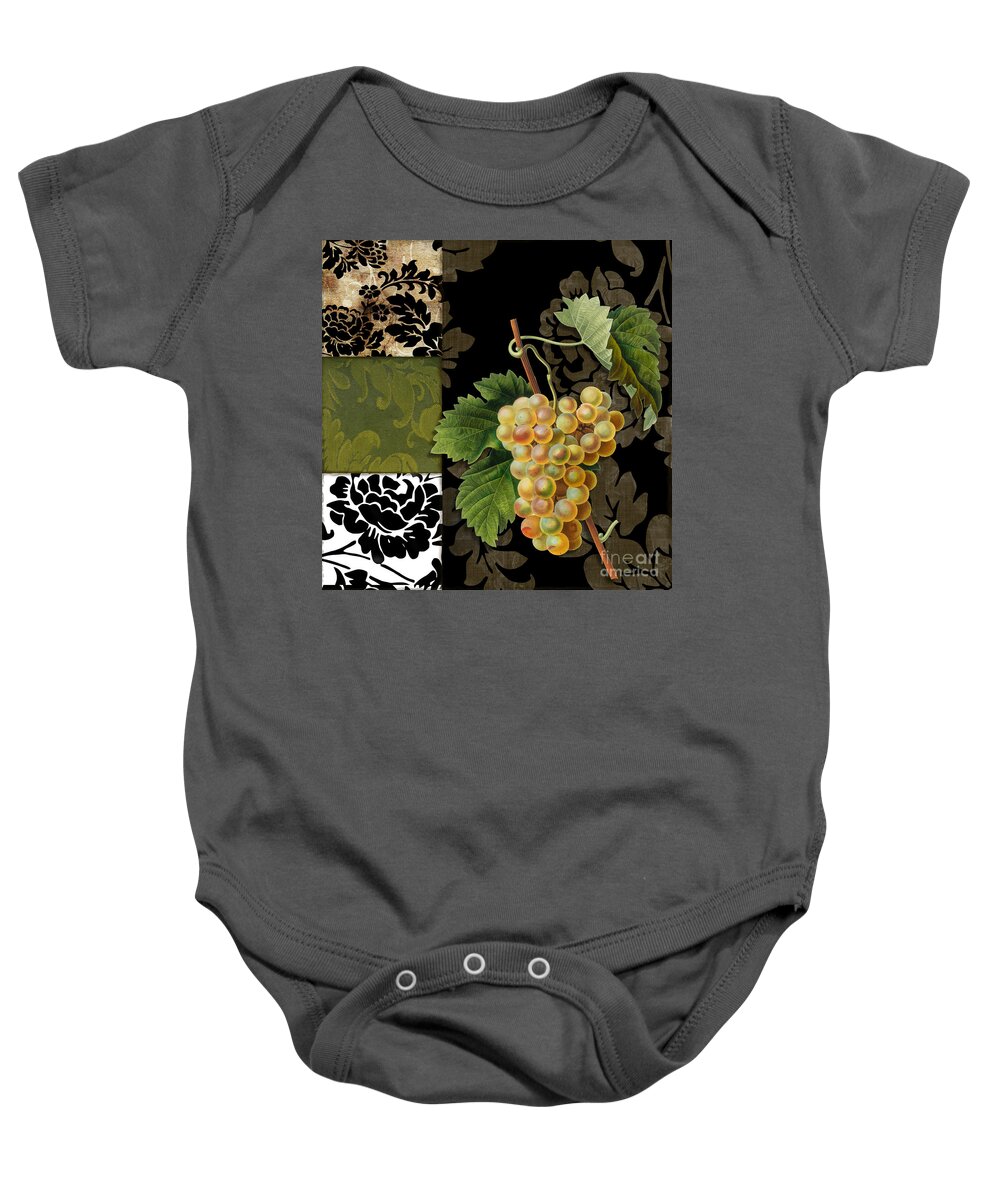 Damask Lerain Baby Onesie featuring the painting Damask Lerain Wine Grapes by Mindy Sommers