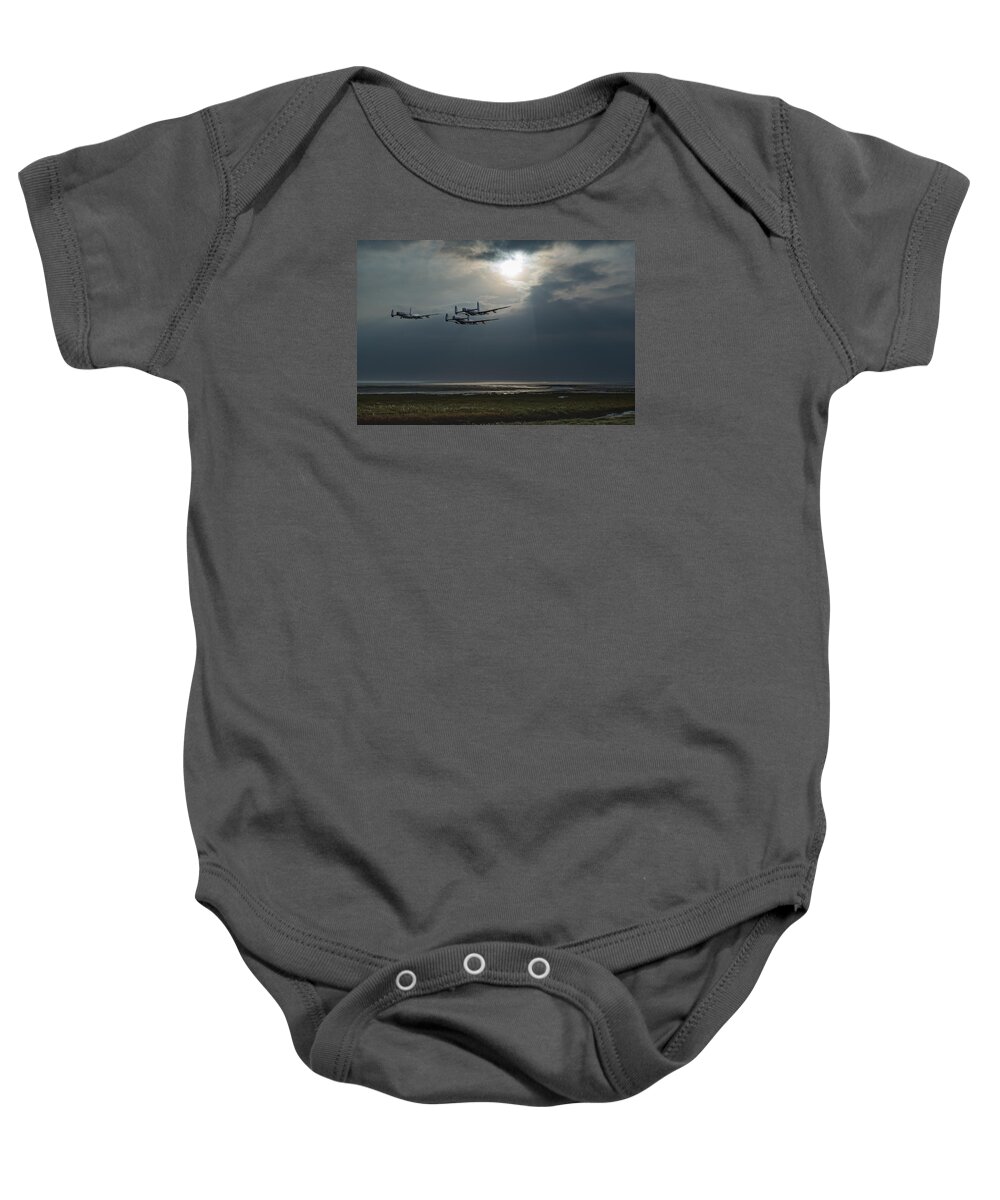 617 Squadron Baby Onesie featuring the digital art Dambusters training over the Wash by Gary Eason