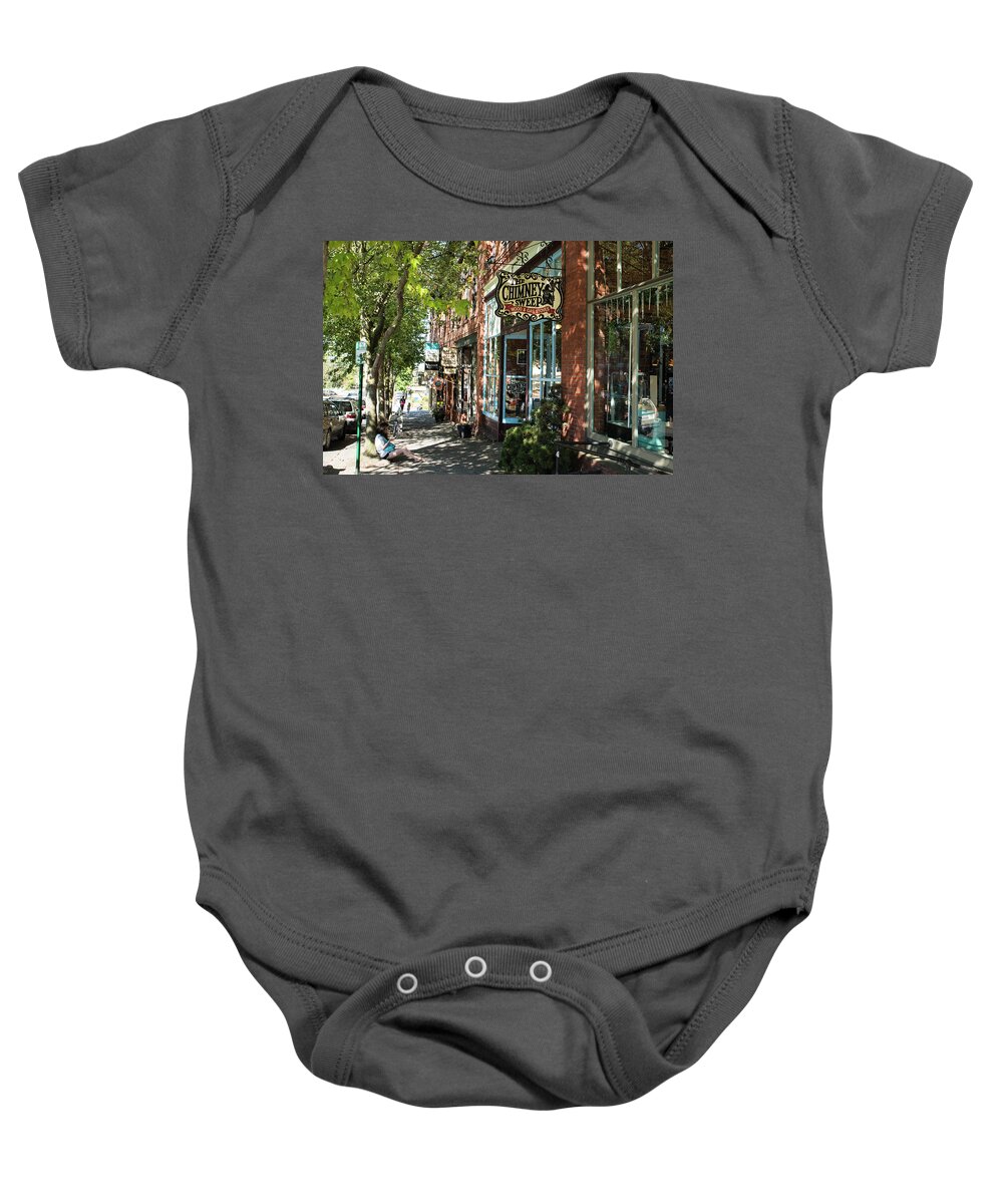 Dappled Sidewalk On Harris Street Baby Onesie featuring the photograph Dappled Sidewalk on Harris Street by Tom Cochran