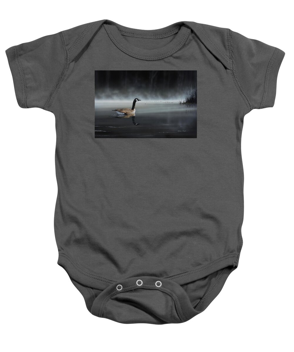 Goose Baby Onesie featuring the painting Daybreak Sentry by Anthony J Padgett