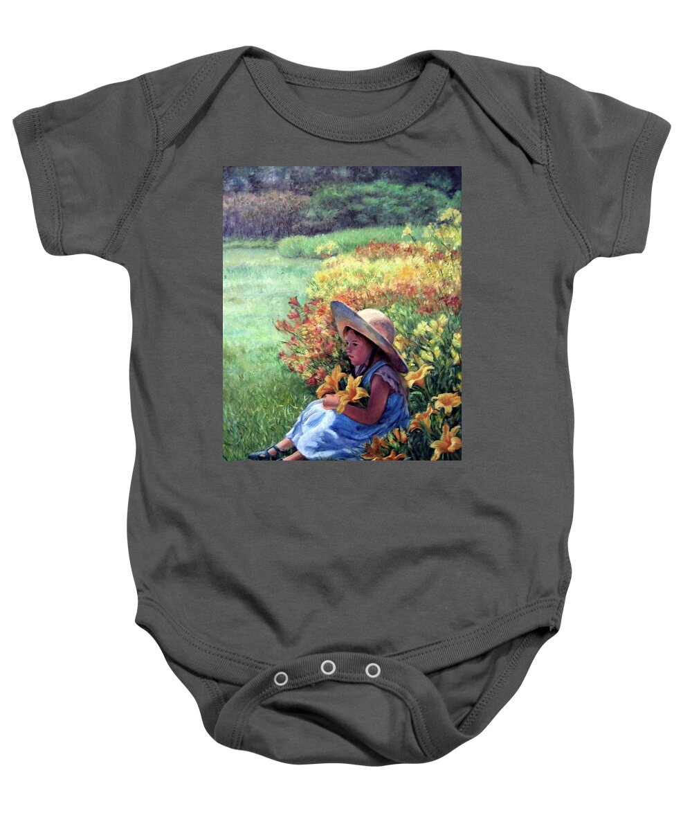 Daylilies Baby Onesie featuring the painting Daylilies by Marie Witte