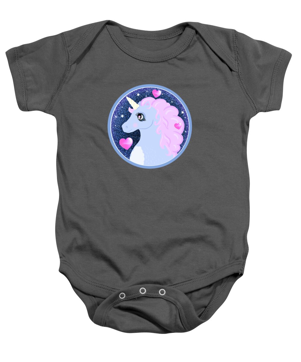 Glitter Baby Onesie featuring the drawing Deep Space Glitter Unicorn by Little Bunny Sunshine