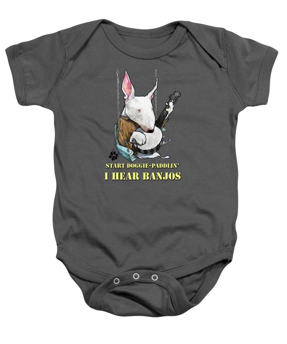 Dog Caricature Baby Onesie featuring the drawing Deliverance Bull Terrier Caricature Art Print by Canine Caricatures By John LaFree