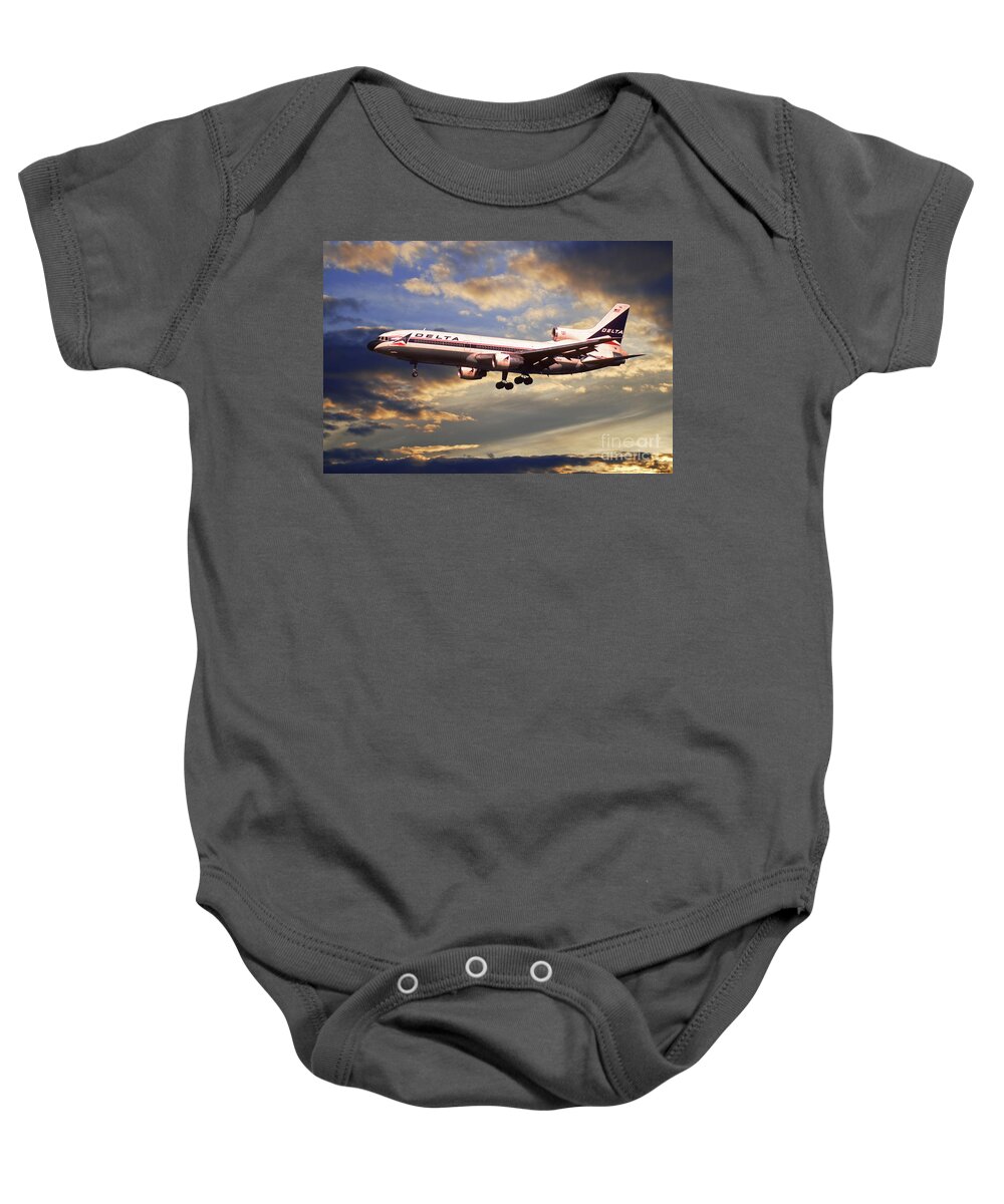 Delta Baby Onesie featuring the digital art Delta Airlines Lockheed L-1011 TriStar by Airpower Art
