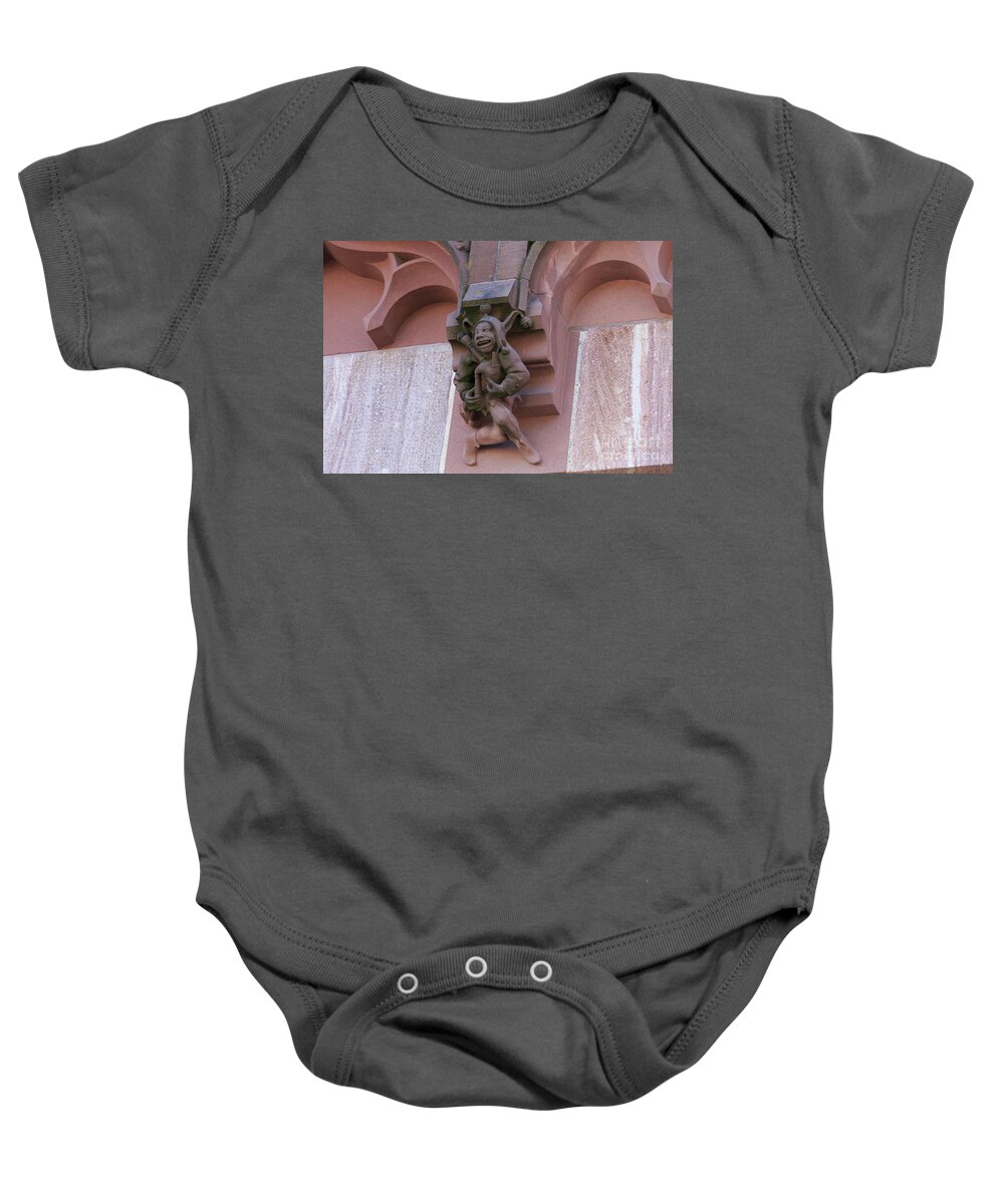 Stone Baby Onesie featuring the photograph Detail of stone carving on the Spalentor in Basel Switz by Louise Heusinkveld
