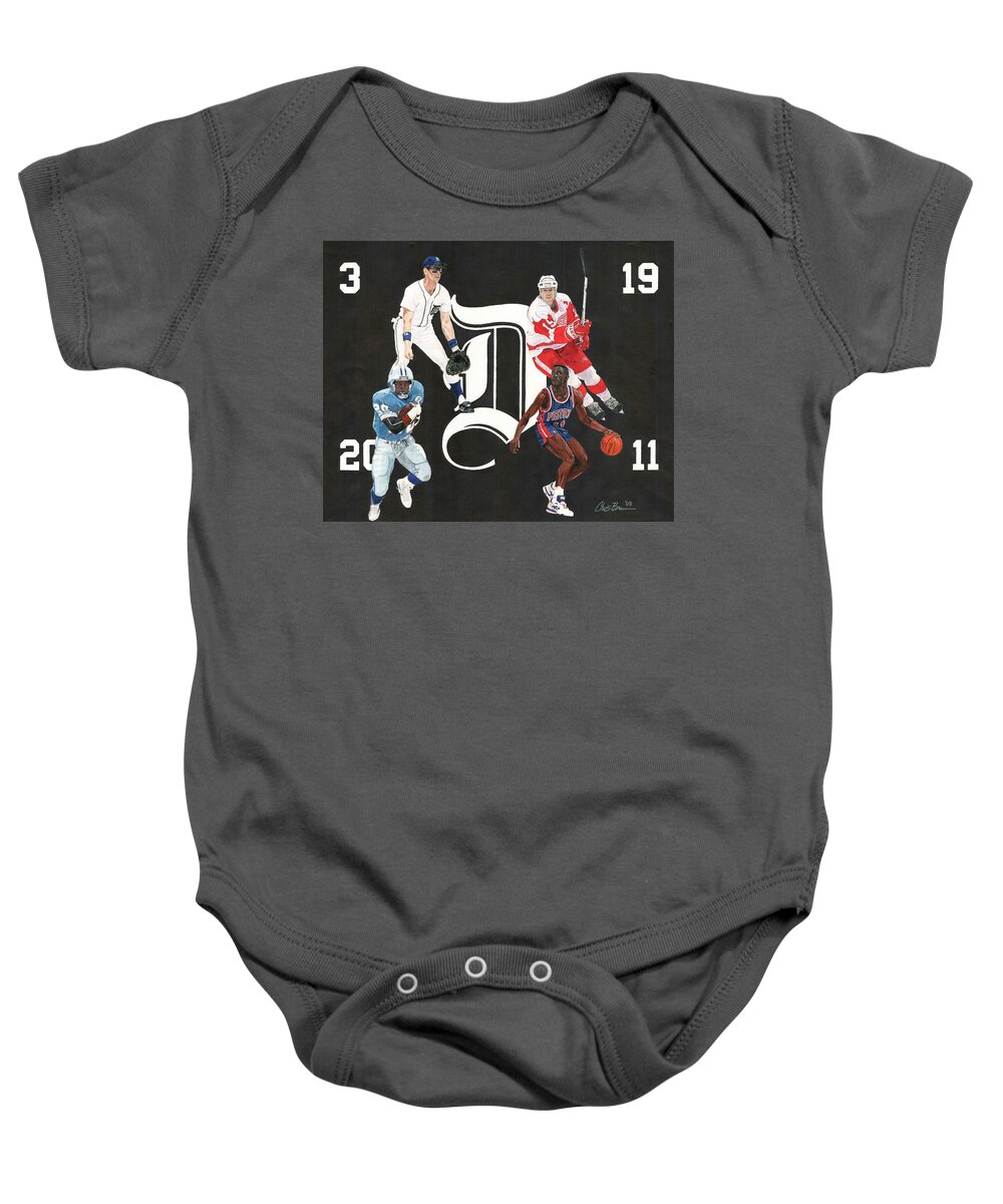 Detroit Baby Onesie featuring the drawing Legends of the D by Chris Brown