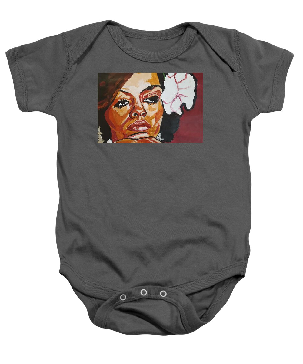 Diana Ross Baby Onesie featuring the painting Diana Ross by Rachel Natalie Rawlins