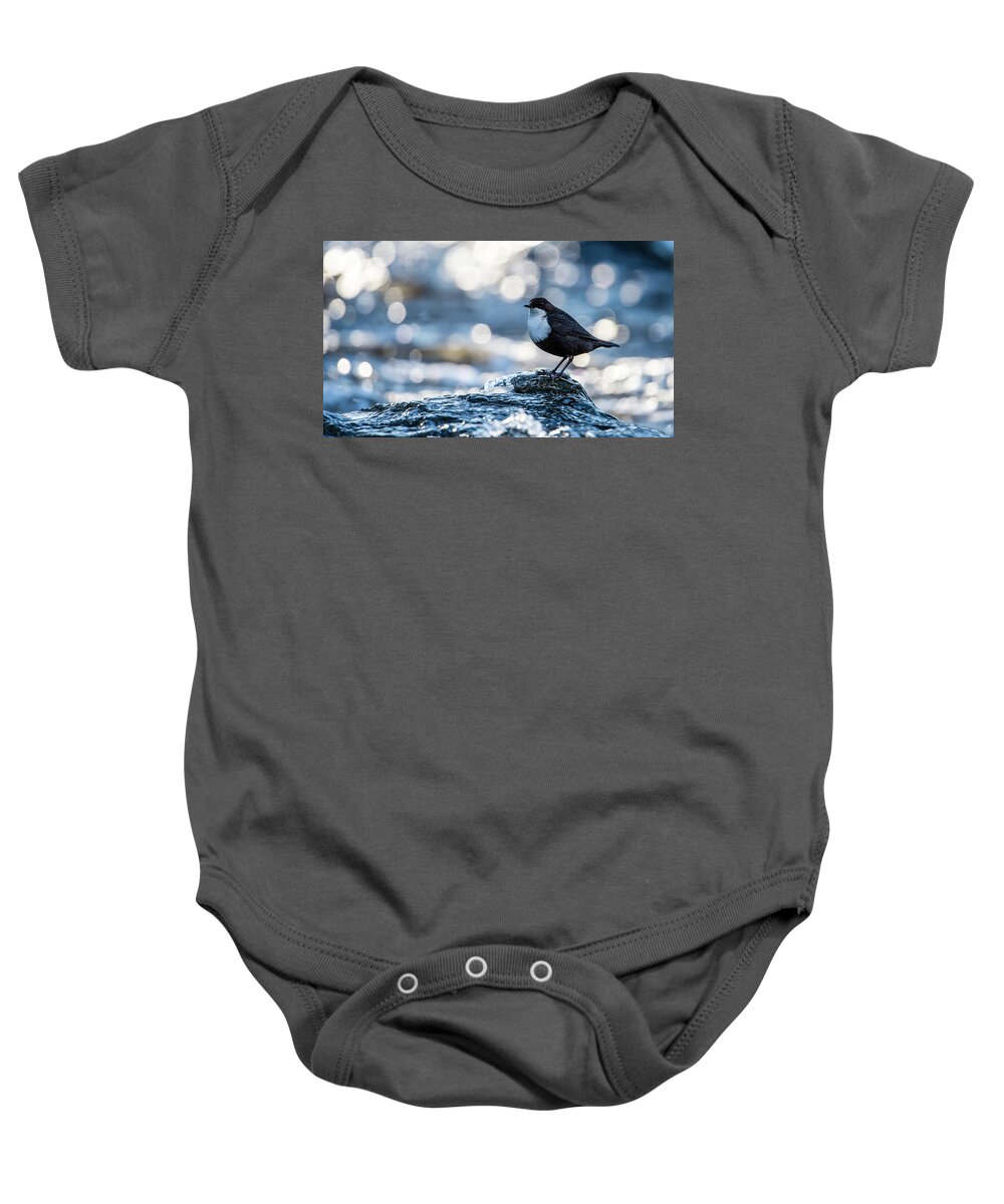 Dipper On Ice Baby Onesie featuring the photograph Dipper on Ice by Torbjorn Swenelius
