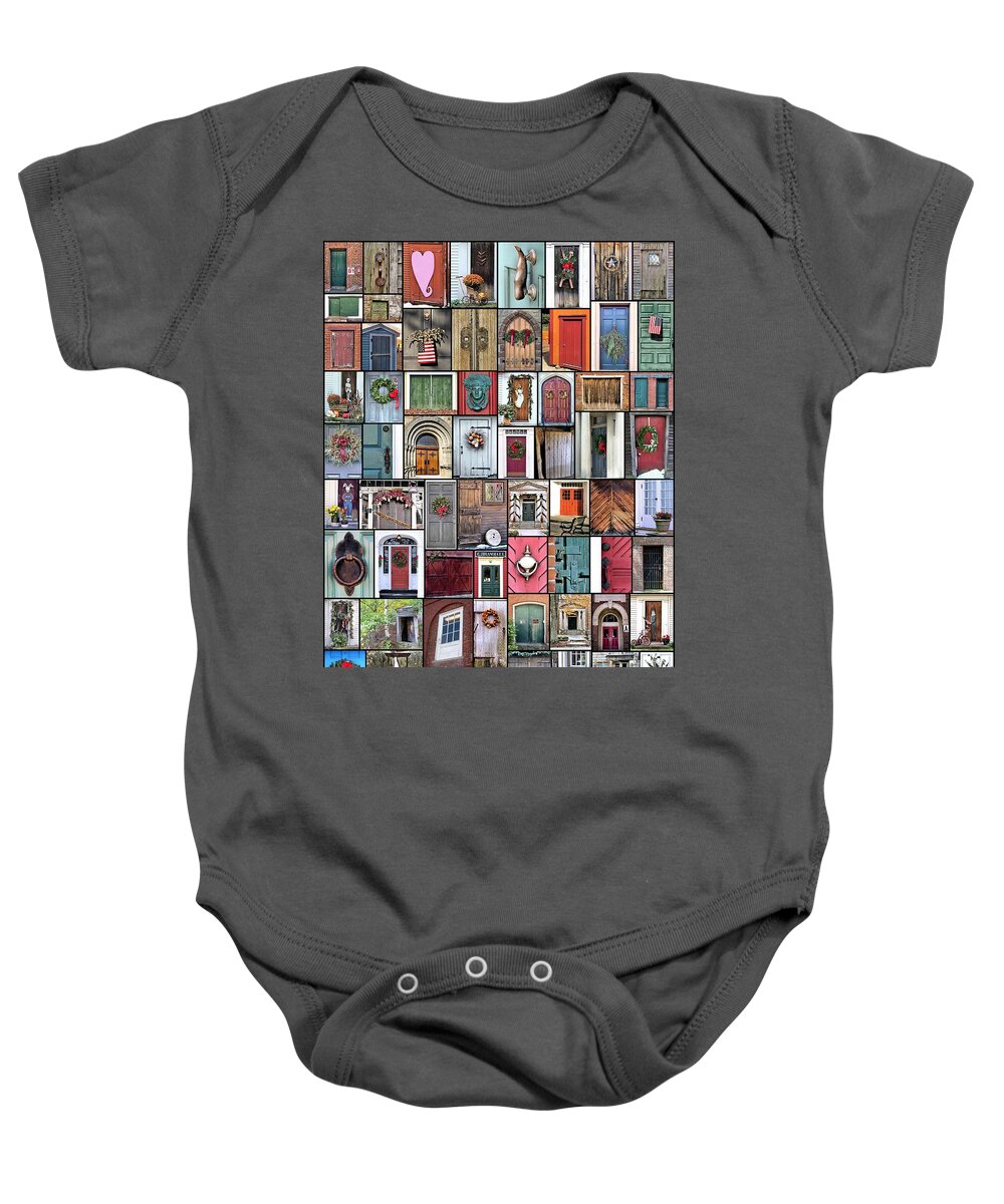 Doors Collage Baby Onesie featuring the photograph Doors Collage vertical by Janice Drew