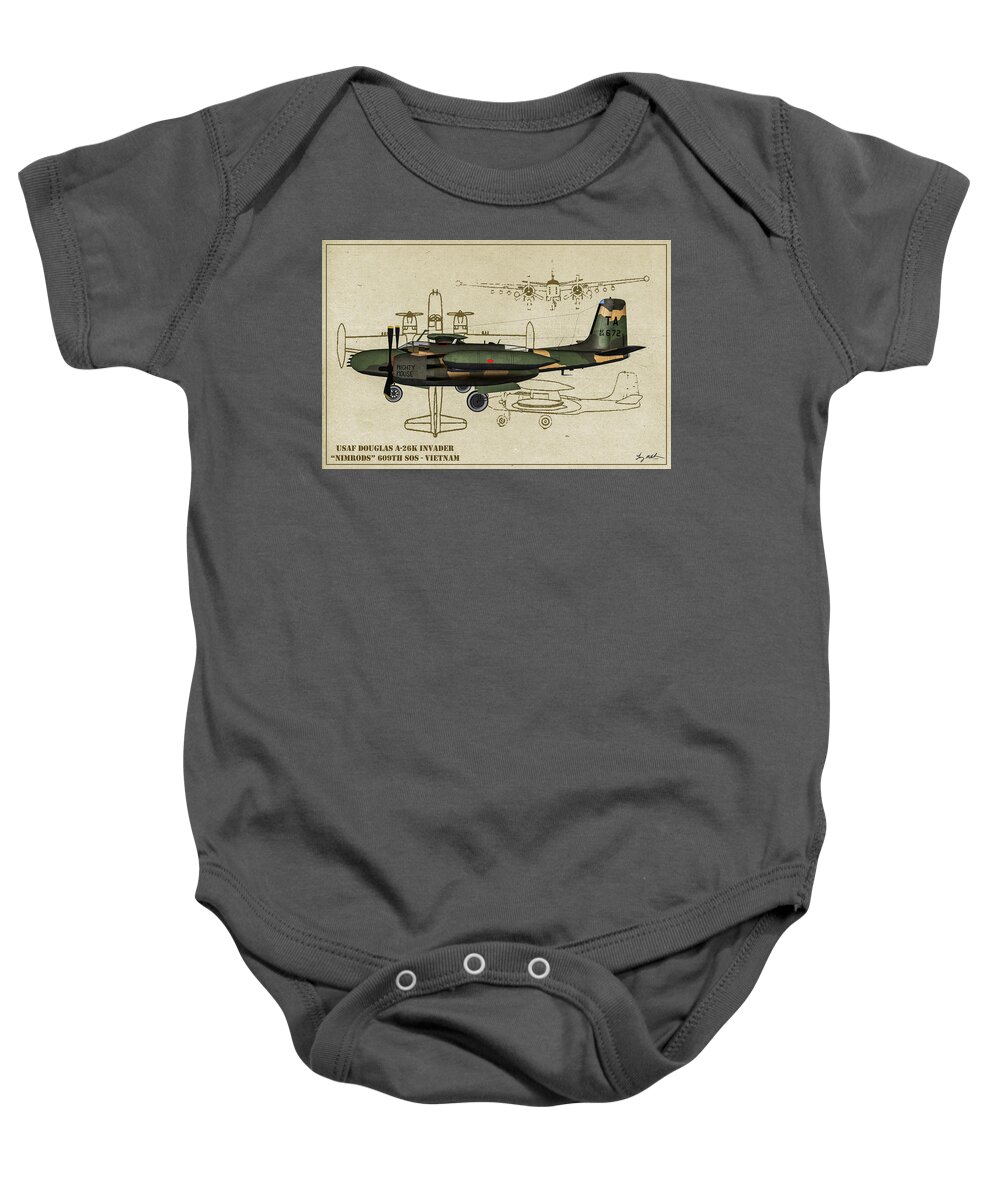 Douglas A-26 Invader Baby Onesie featuring the digital art Douglas A-26 Vietnam Profile by Tommy Anderson