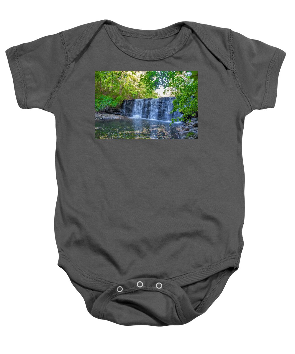 Dove Baby Onesie featuring the photograph Dove Lake Waterfall at Mill Creek Gladwyne Pa by Bill Cannon