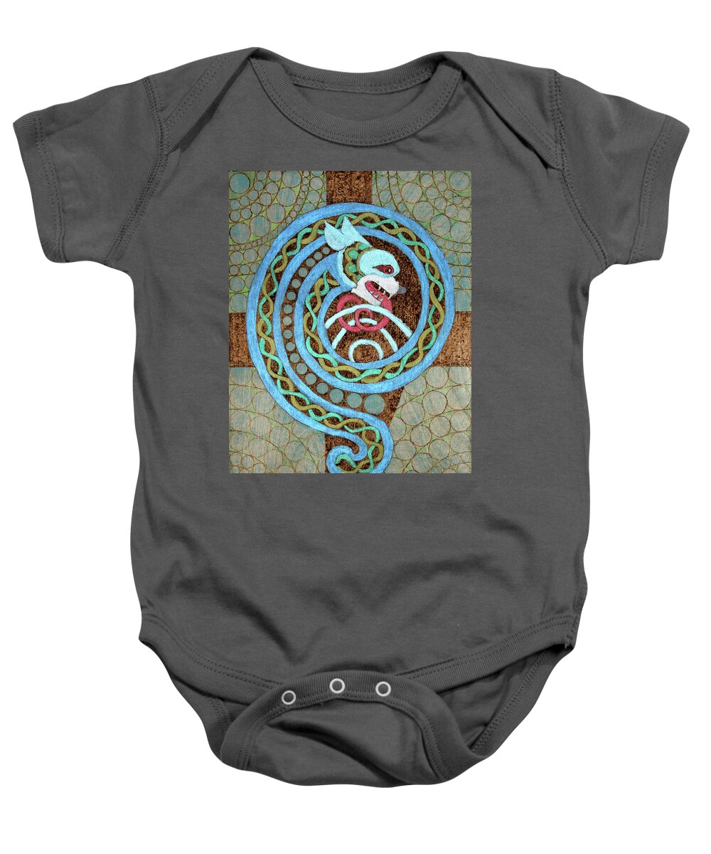  Baby Onesie featuring the pyrography Dragon and the Circles by David Yocum